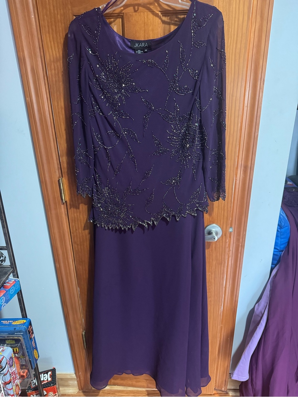 J Kara Women's Purple Beaded Evening Gown